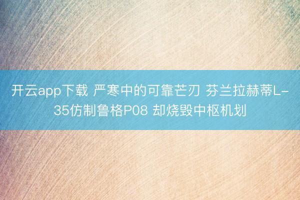 开云app下载 严寒中的可靠芒刃 芬兰拉赫蒂L-35仿制鲁格P08 却烧毁中枢机划